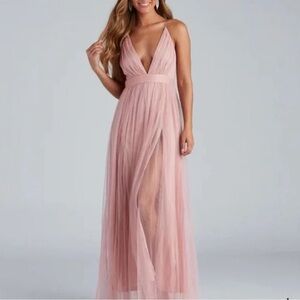 Windsor Elisabeth Pleated Pink Tulle Formal Dress